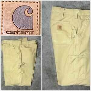 Carhartt Pants Mens 34X29 Khaki Dungaree Fit Carpenter Workwear Canvas B151 DKH